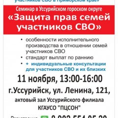 11 ноября СЕМИНАР АЮП в УССУРИЙСКЕ по защите прав участников СВО и их близких
